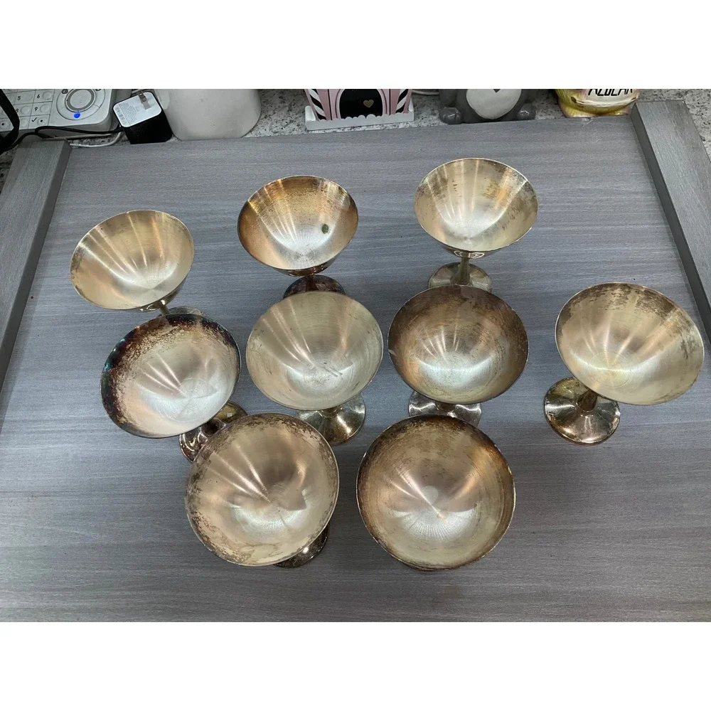 NINE VINTAGE SALEM SILVER PLATED CHAMPAGNE GOBLETS